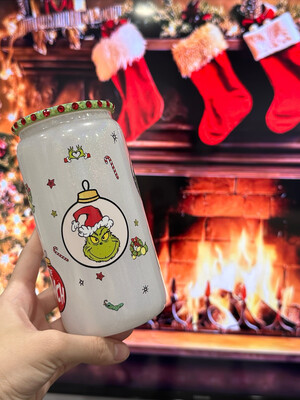 🌲16oz Glitter Cranky Glass Cup🌲