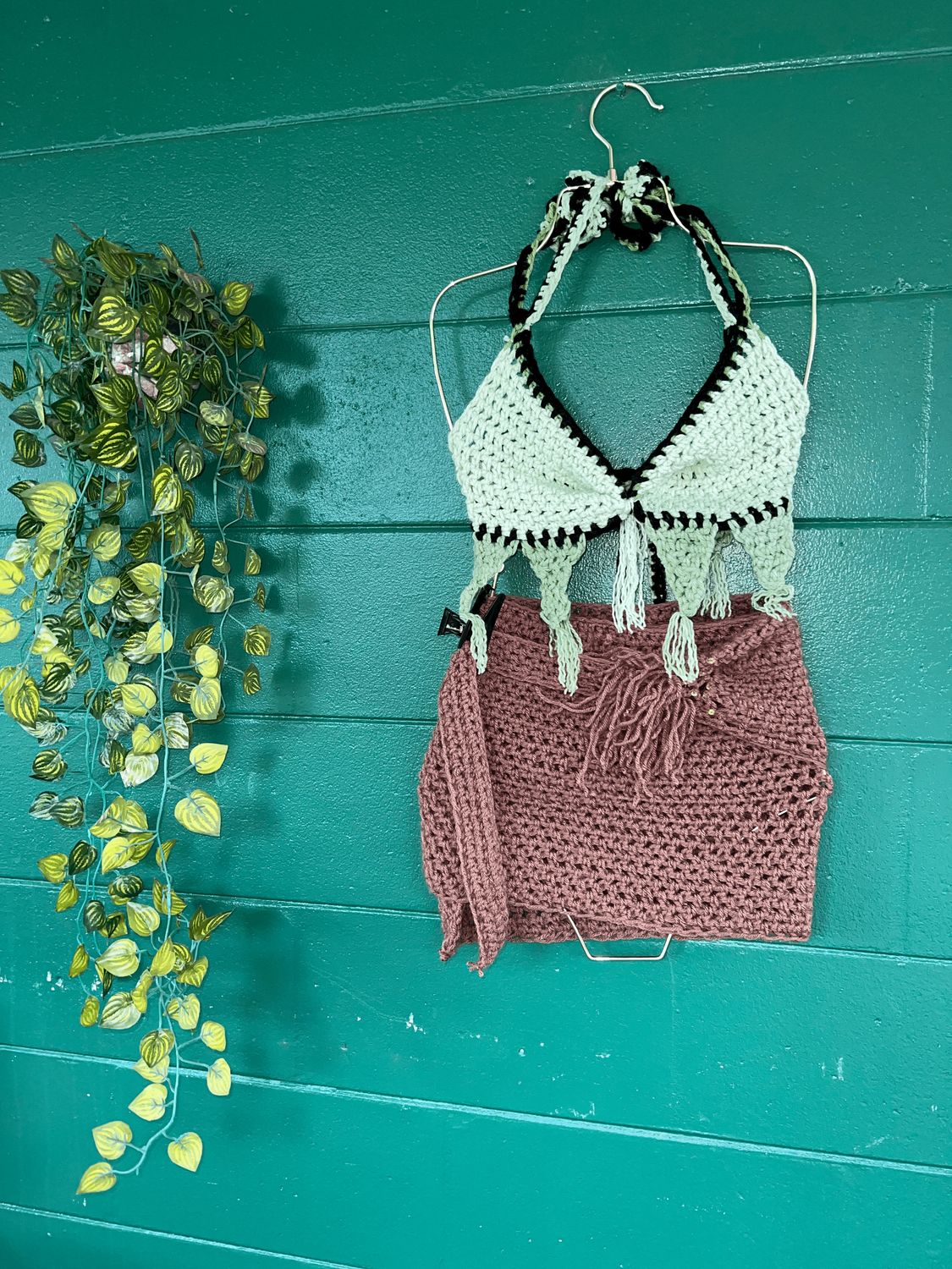 TASSELED GREEN HANDMADE CROCHET TOP