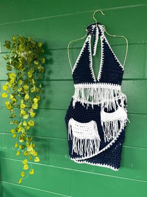 DEEP BLUE 2 pc HANDMADE CROCHET SET