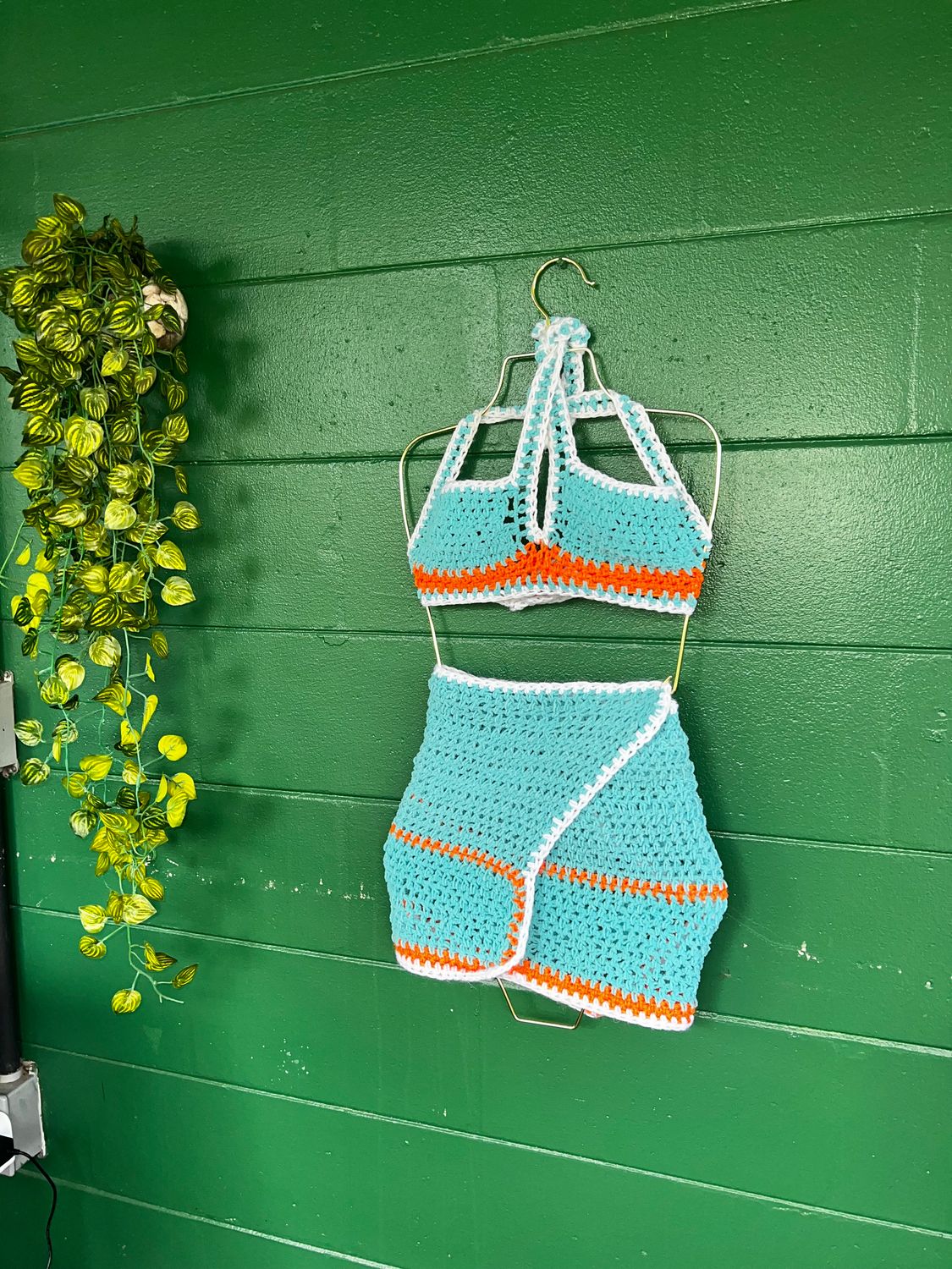 MIAMI DOLPHIN INSPIRED 2 pc HANDMADE CROCHET SET