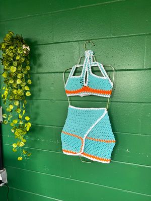 MIAMI DOLPHIN INSPIRED 2 pc HANDMADE CROCHET SET