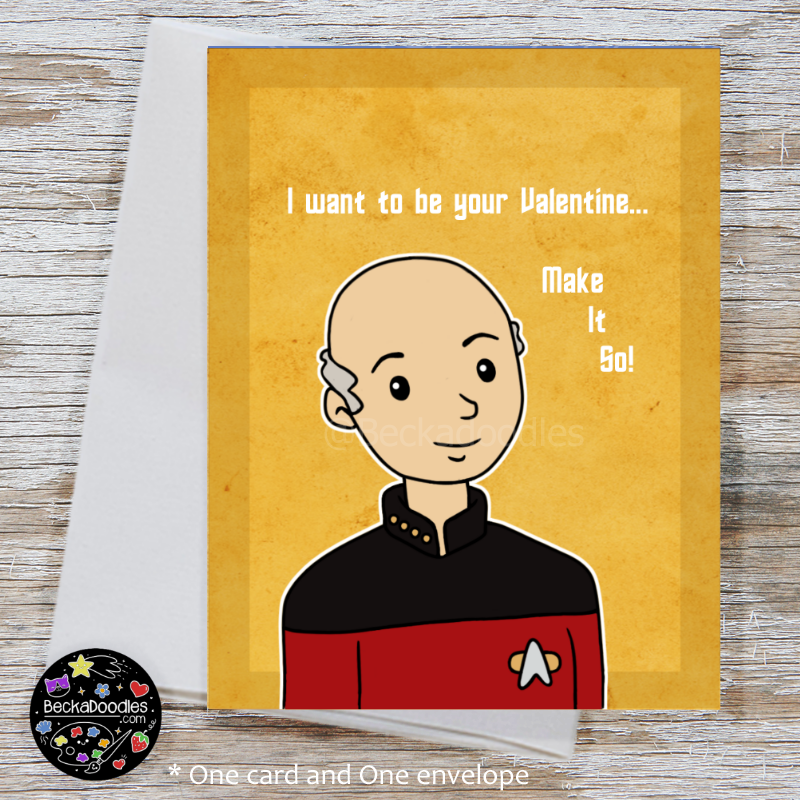 Captain Picard Valentines Day Note Card - Fanart Cartoon Greeting Card