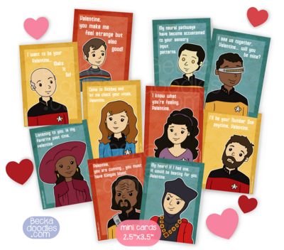 Star Trek Inspired Mini Valentine's Day Card Packs - 2.5x3.5 inch cards