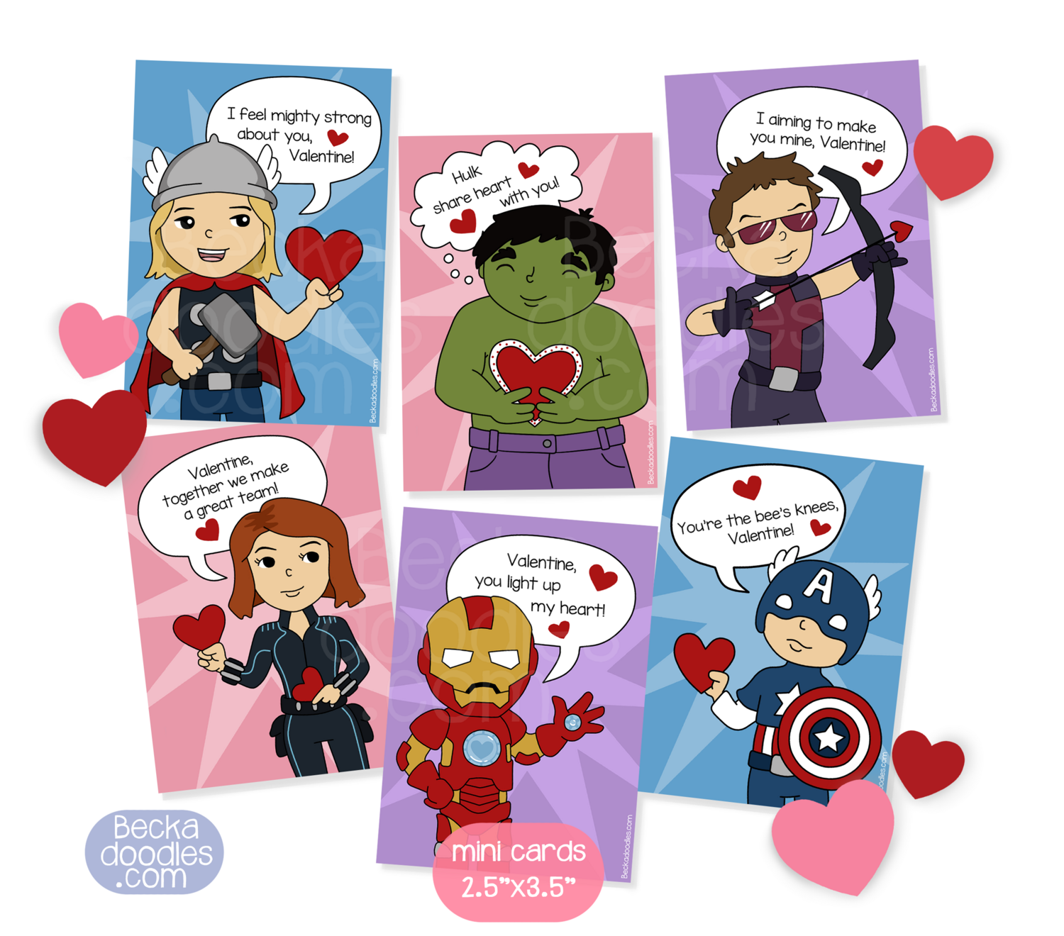 Avenger Heroes Inspired Mini Valentine's Day Card Packs - 2.5x3.5 inch cards