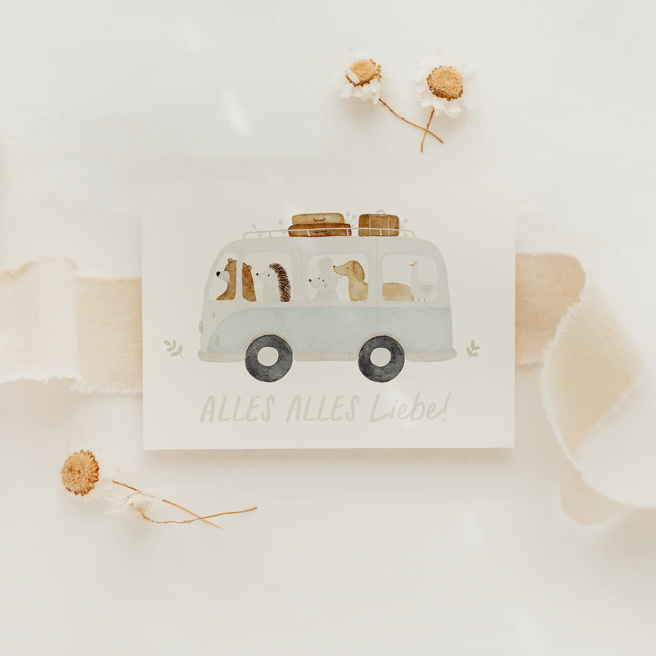 Postkarte Geburtstag Tierbus
