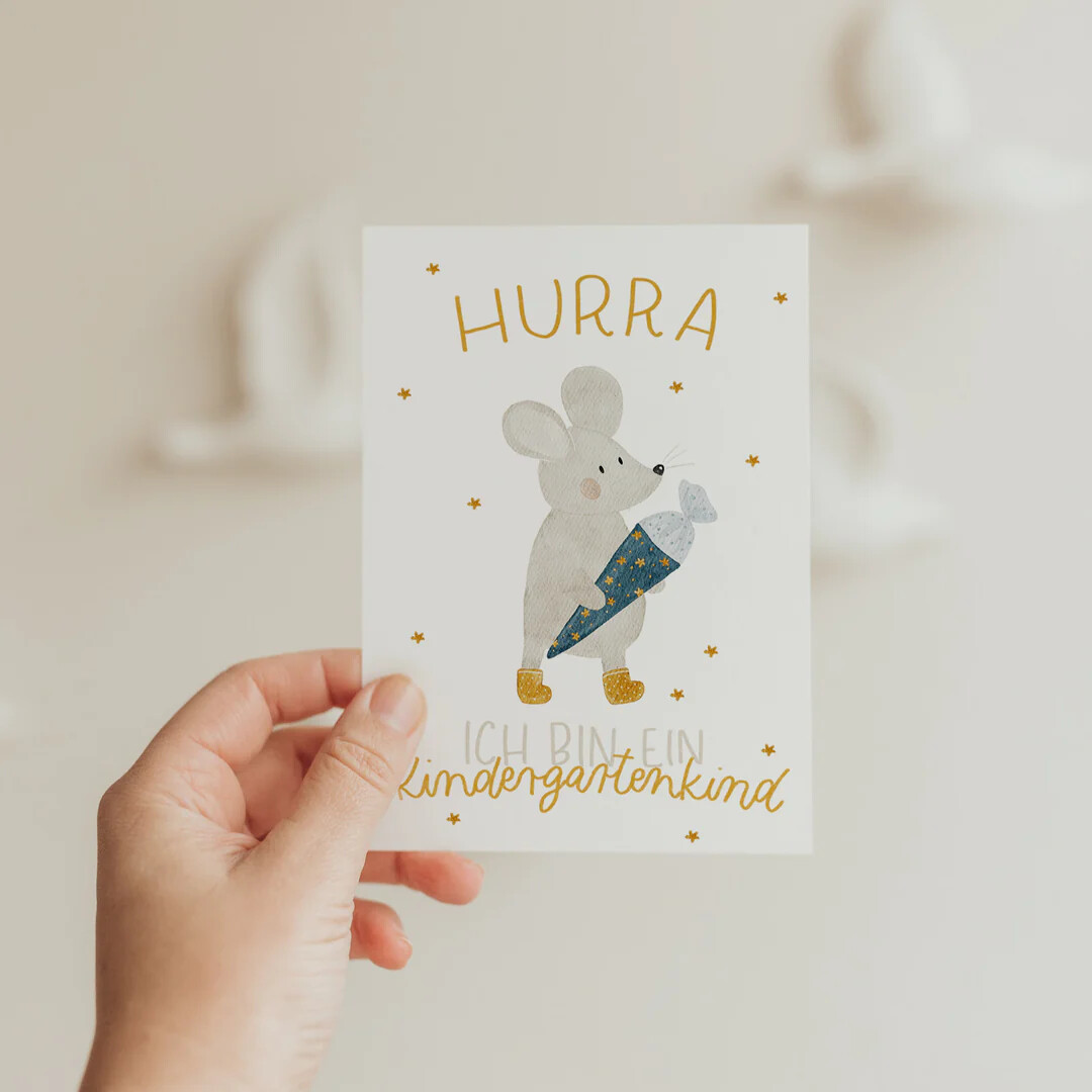 Postkarte Kindergartenkind Maus