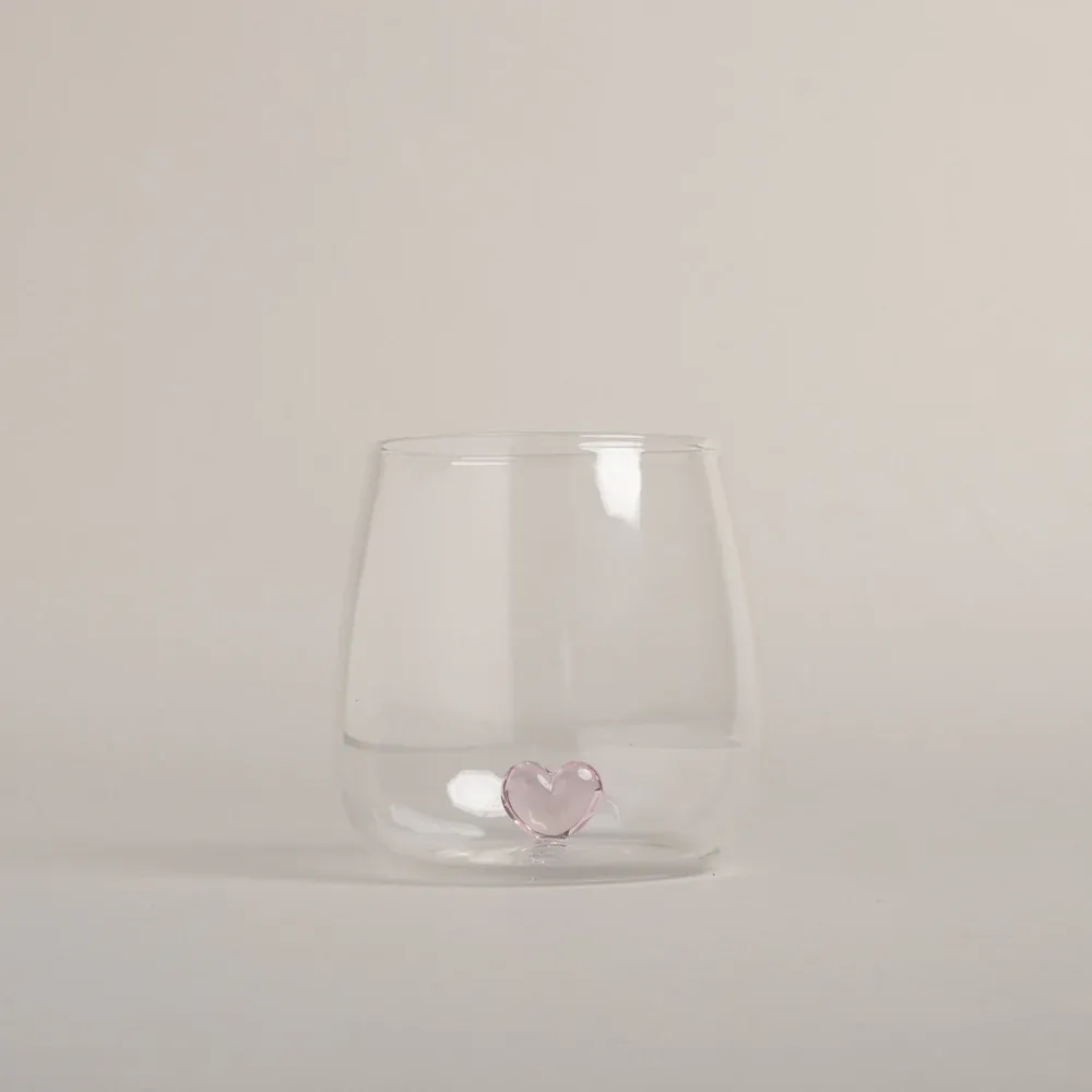 Trinkglas Herzfigur rosa