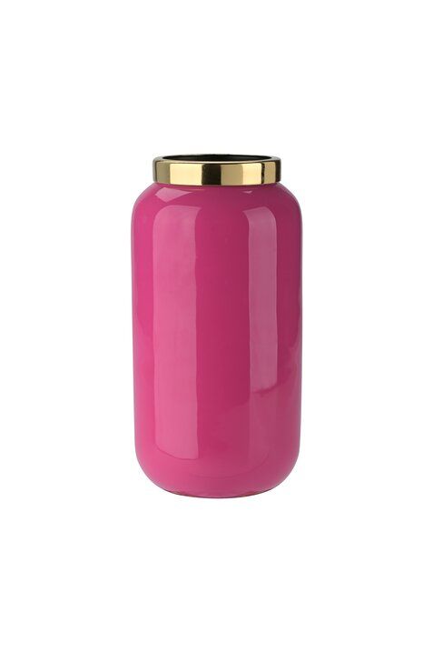 VASE MIT METALLRING, PINK /GOLD