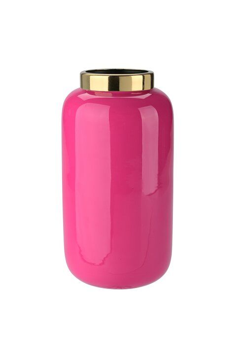 VASE MIT METALLRING PINK/GOLD GROß