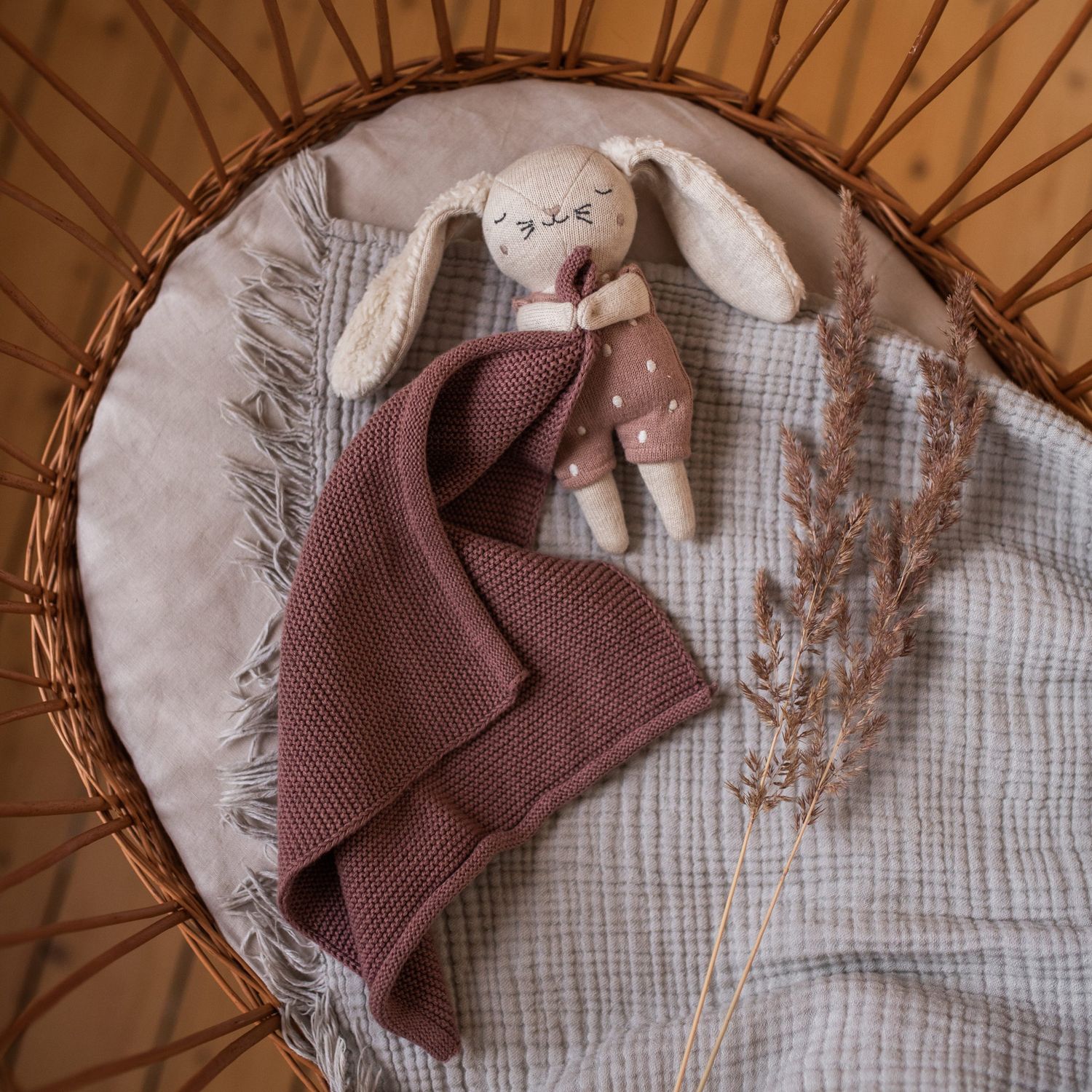 Kuscheltuch groß mit Hase, altrosa