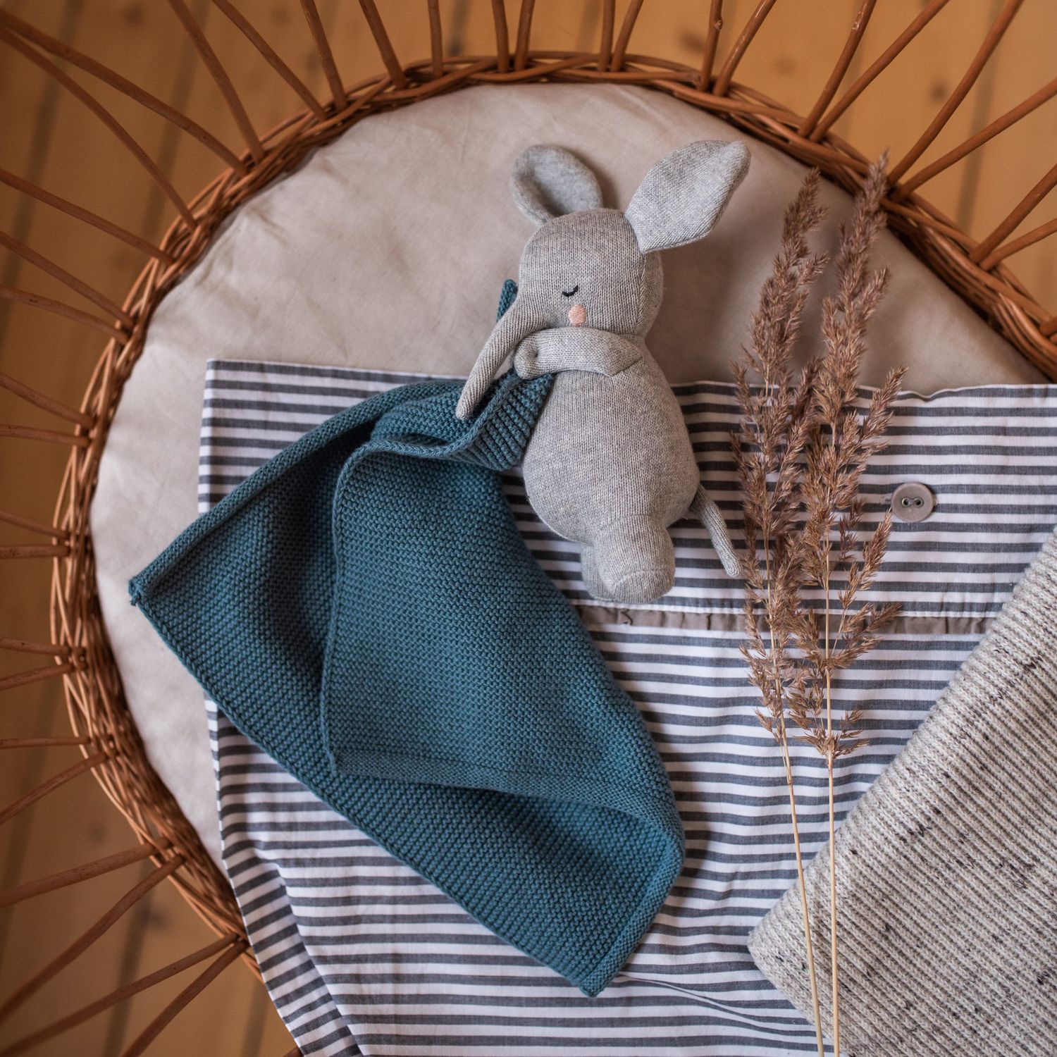 Kuscheltuch groß mit Elefant, grau/blau