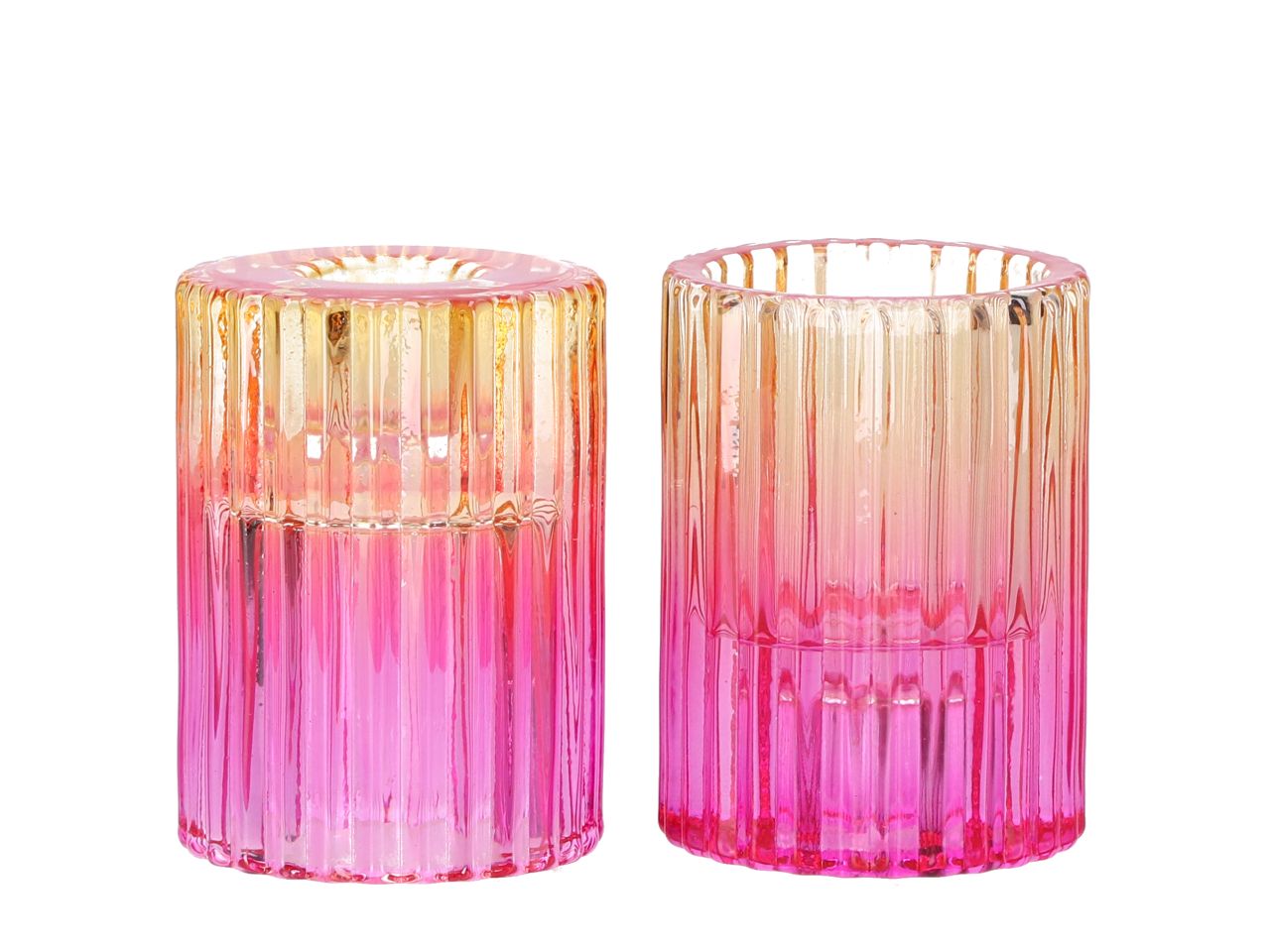 Kerzenhalter Rille pink/gelb