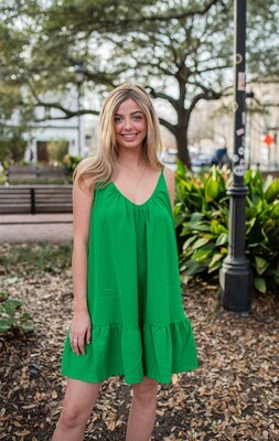 Green Solid Woven Tank Dress