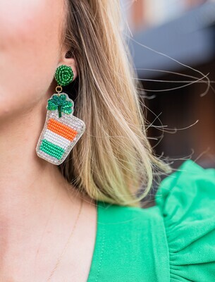Irish Shamrock Beer Beaded Earrings