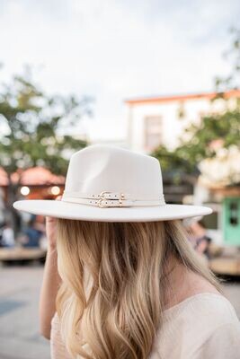 Ivory Double Belt Strap Fedora Fashion Hat
