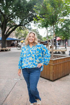 Lizzie Floral Ruffle Balloon Sleeve Blouse Curve
