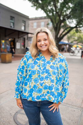 Lizzie Floral Ruffle Balloon Sleeve Blouse Curve