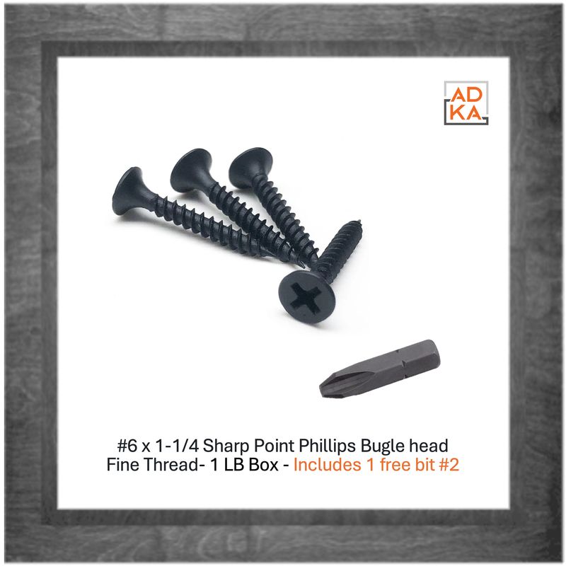 DKAKU #6 x 1-1/4 Sharp Point Phillips Bugle head Fine Thread - 1-lb (245-Pack) FREE #2 BIT