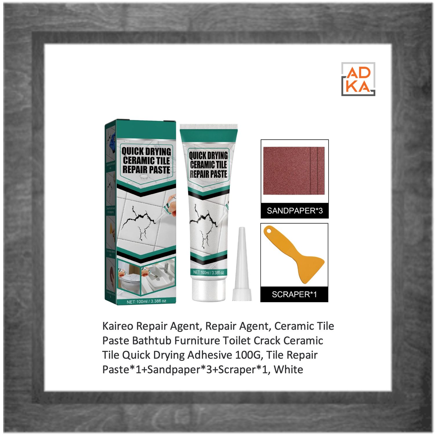 Kaireo Repair Agent, Repair Agent, Ceramic Tile Paste Bathtub Furniture Toilet Crack Ceramic Tile Quick Drying Adhesive 100G, Tile Repair Paste*1+Sandpaper*3+Scraper*1, White