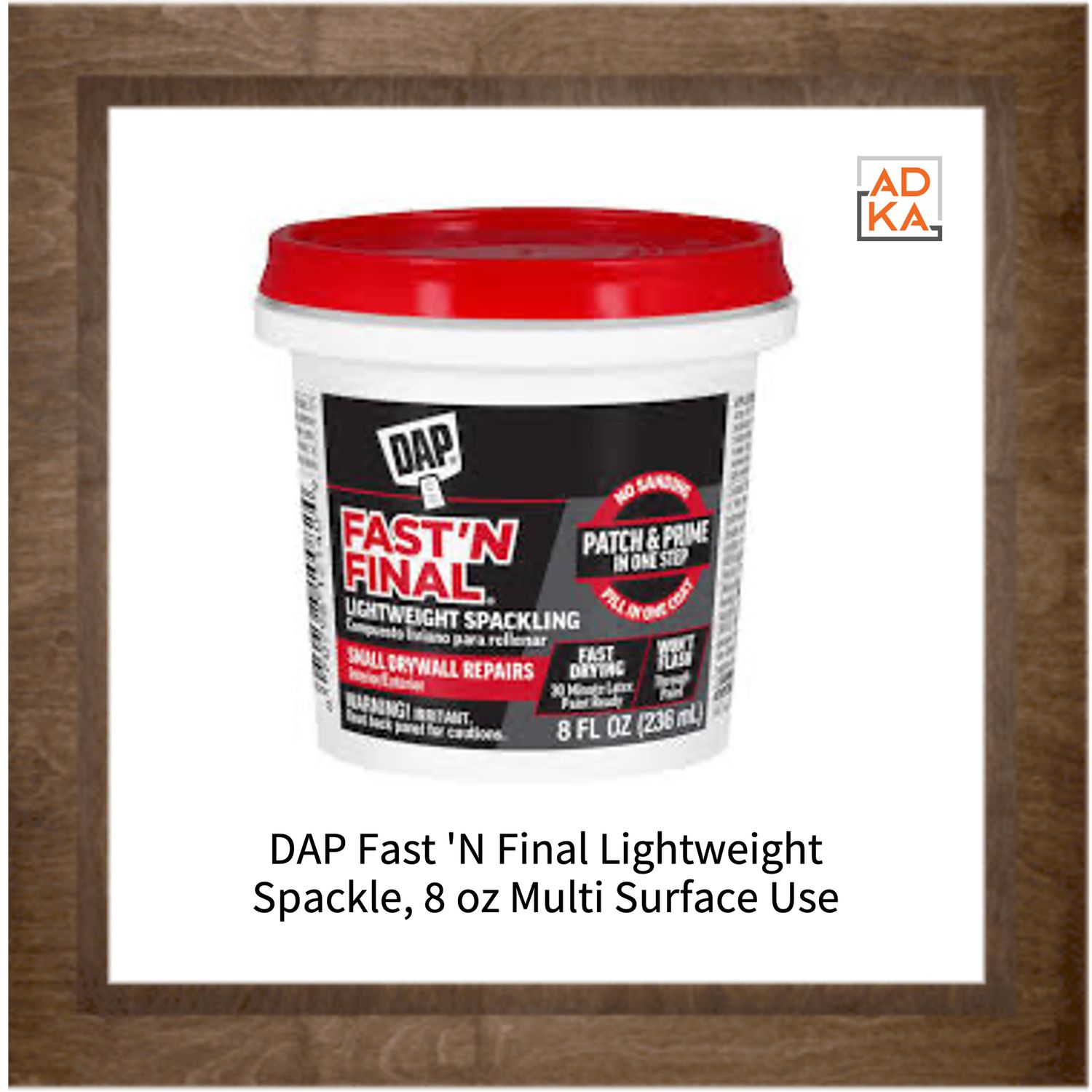 DAP Fast 'N Final Lightweight Spackle, 8 oz Multi Surface Use