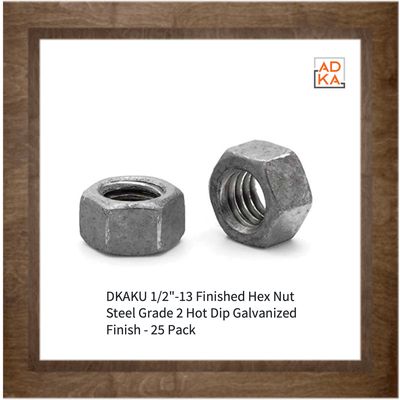 DKAKU 1/2"-13 Finished Hex Nut Steel Grade 2 Hot Dip Galvanized Finish - 25 Pack