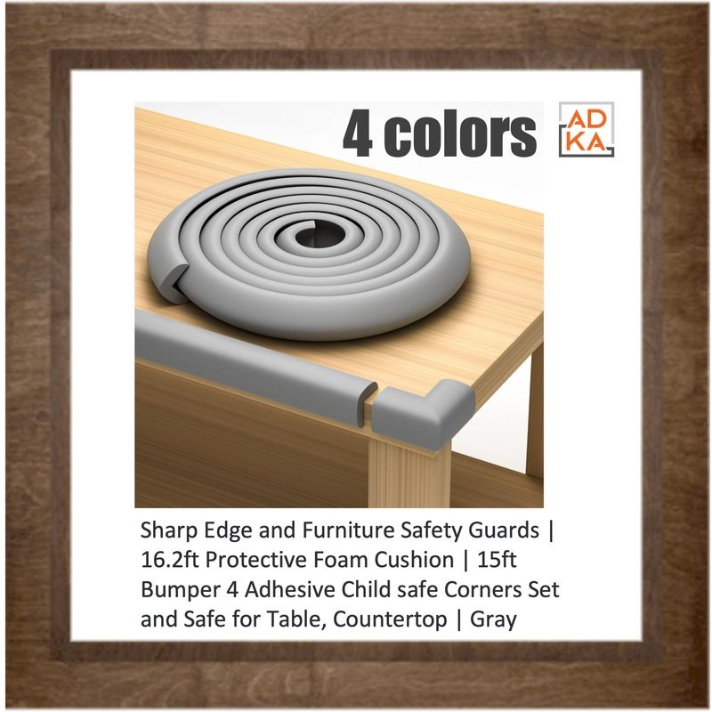 Sharp Edge and Furniture Safety Guards | 16.2ft Protective Foam Cushion | 15ft Bumper 4 Adhesive Childsafe Corners |  Foam Set and Safe for Table, Fireplace, Countertop | Gray - 4 Colors