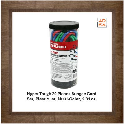 Hyper Tough 20 Pieces Bungee Cord Set, Plastic Jar, Multi-Color, 2.31 oz