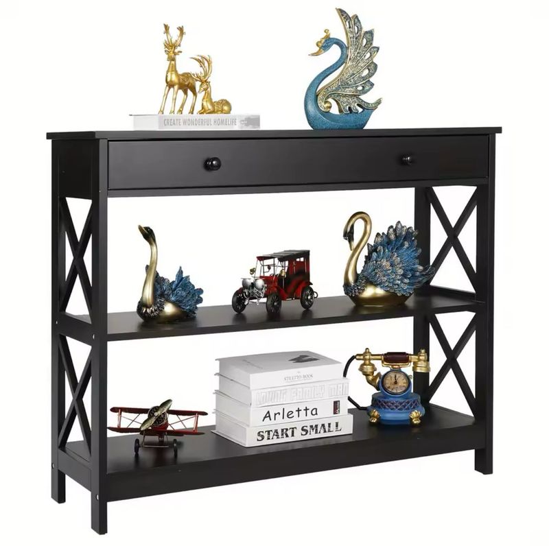 3 Tiers Console Table w/Drawer Sofa Table Hallway Durable Storage Shelf Black$99