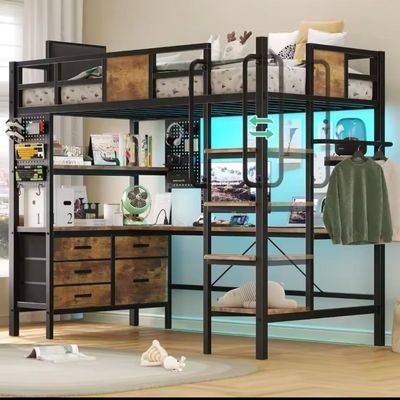 Loft Bed Twin Size with L Shaped Desk and Storage, Metal Bunk Bed with Desk Underneath and LED Lights and Charging Station78"L - $199