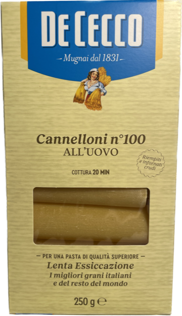 PATES CANNELLONI n°100 AUX ŒUFS DE CECCO 250 Gr