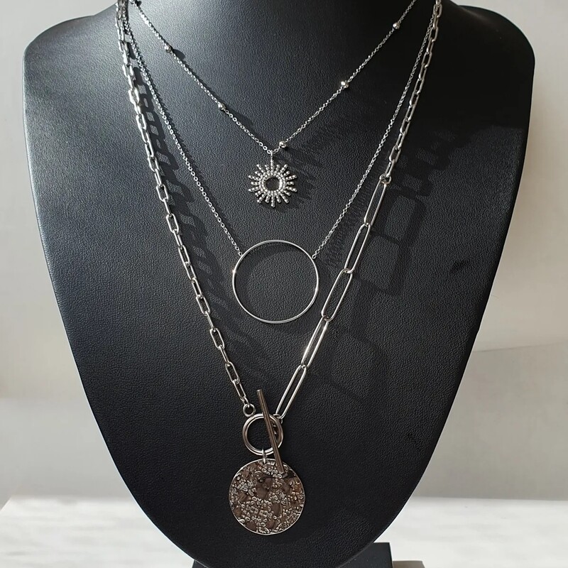 Collier triple rang argenté 