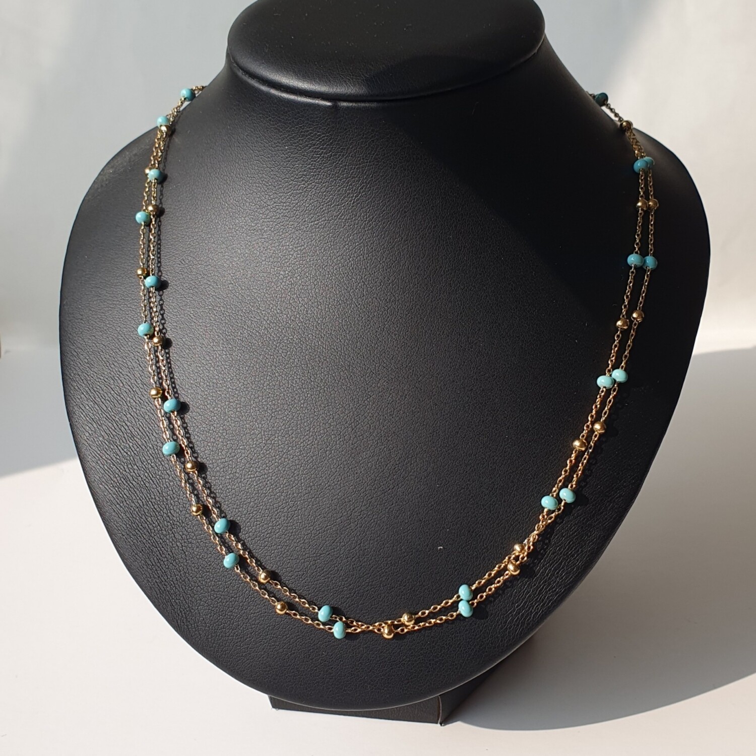 Collier double rang epoxy turquoise