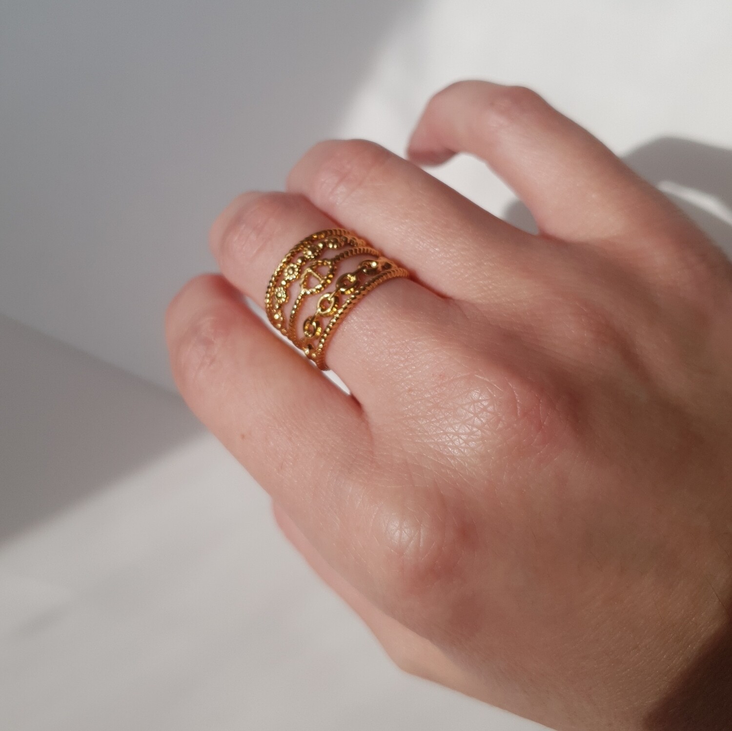 Bague multi-rangs large doré 