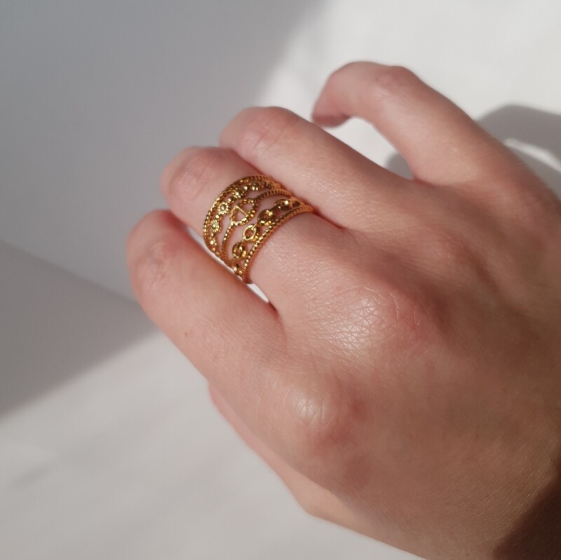 Bague multi-rangs large doré 