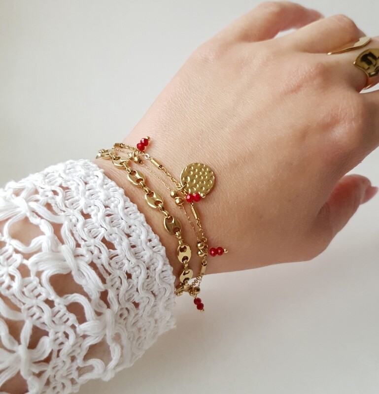 Bracelet triple rang Perle rouge