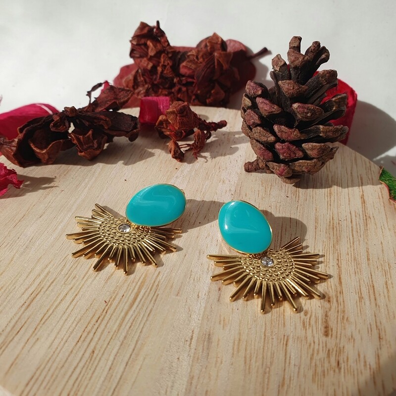 Boucles d'oreilles turquoise,  demi soleil 
