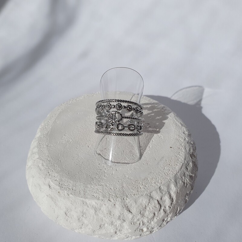 Bague multi-rangs large argenté 
