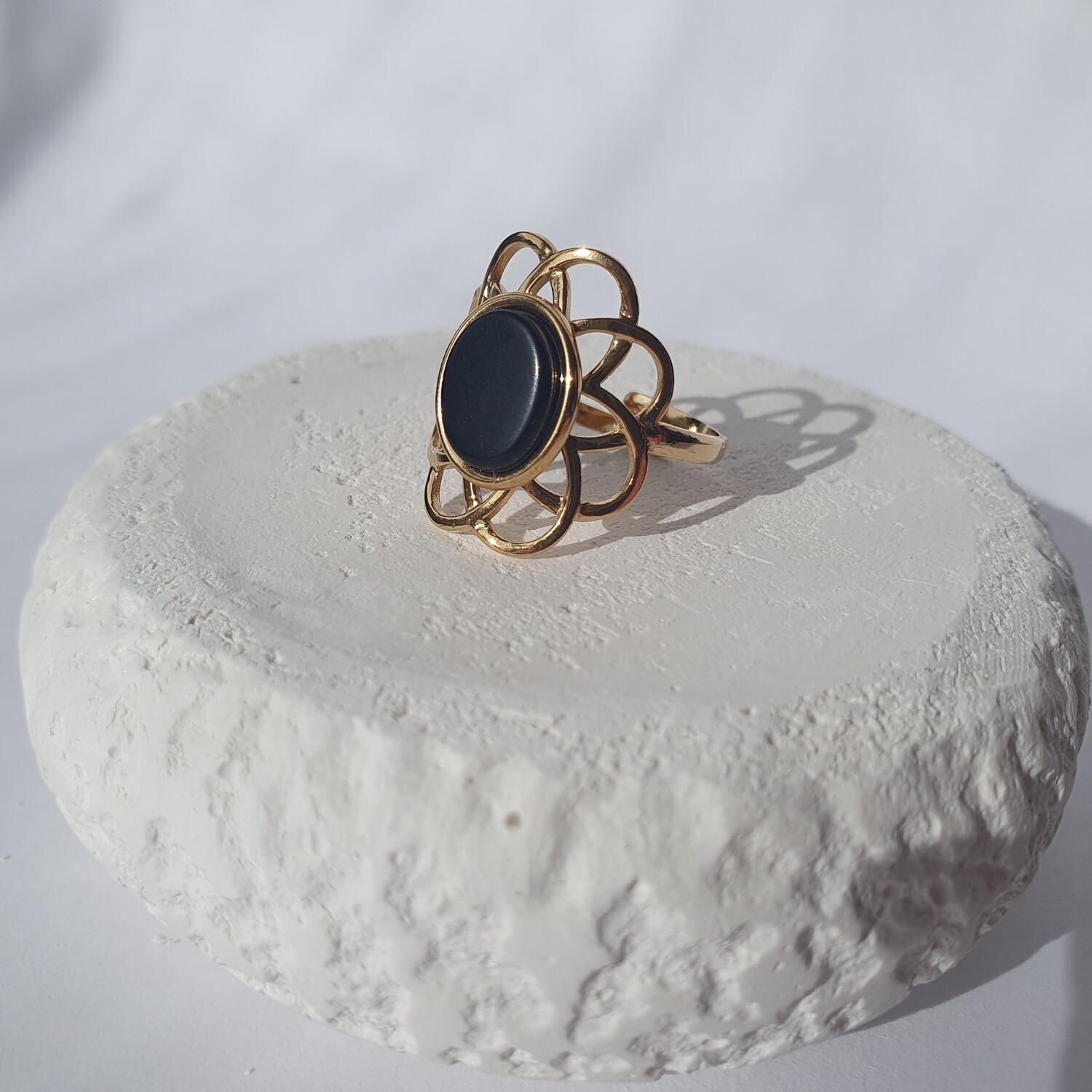 Bague mandala pierre noire 