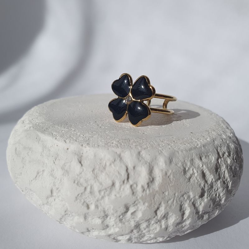 Bague trèfle noir et doré
