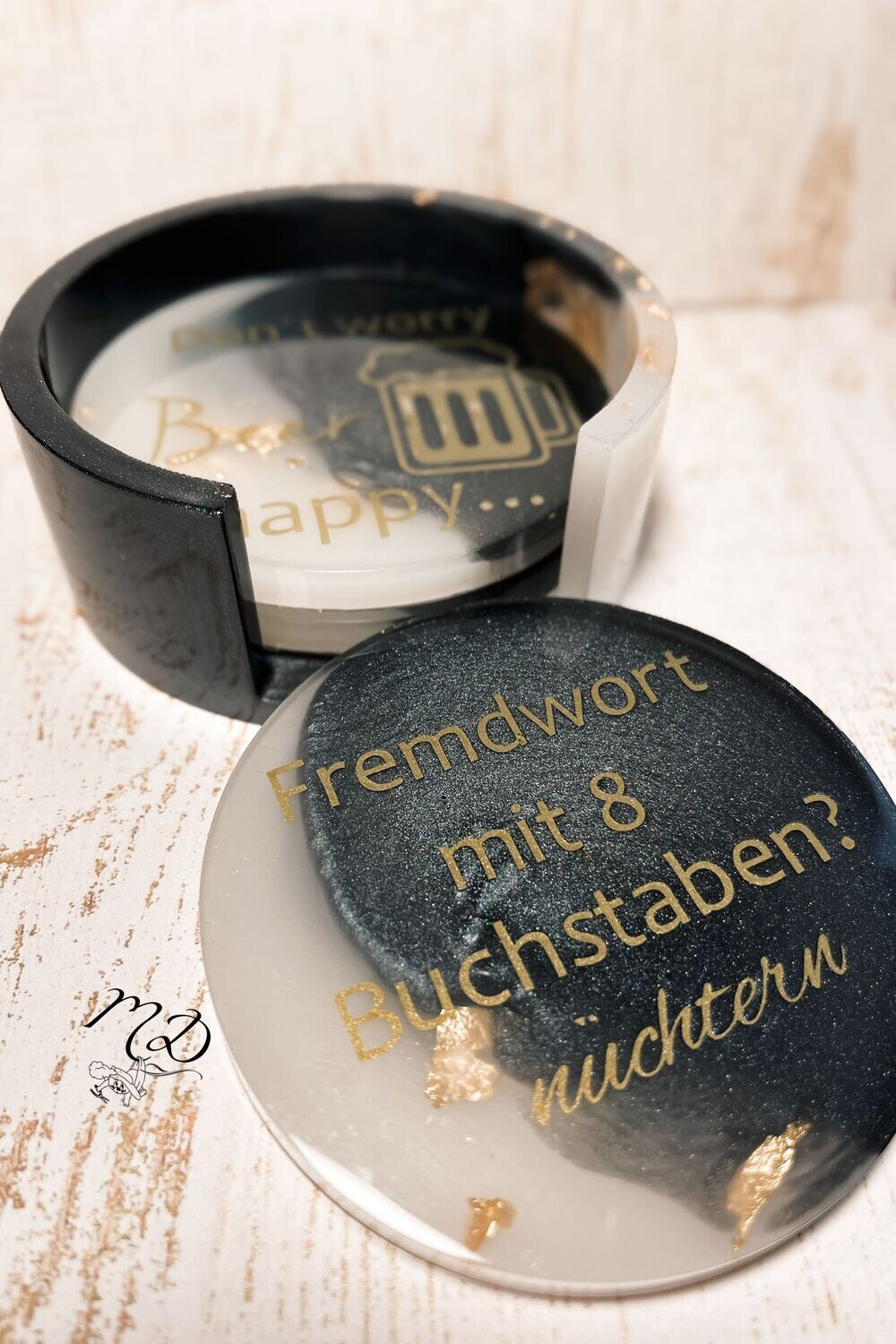 Untersetzer Set 5tlg. rund Schwarz/Weiß