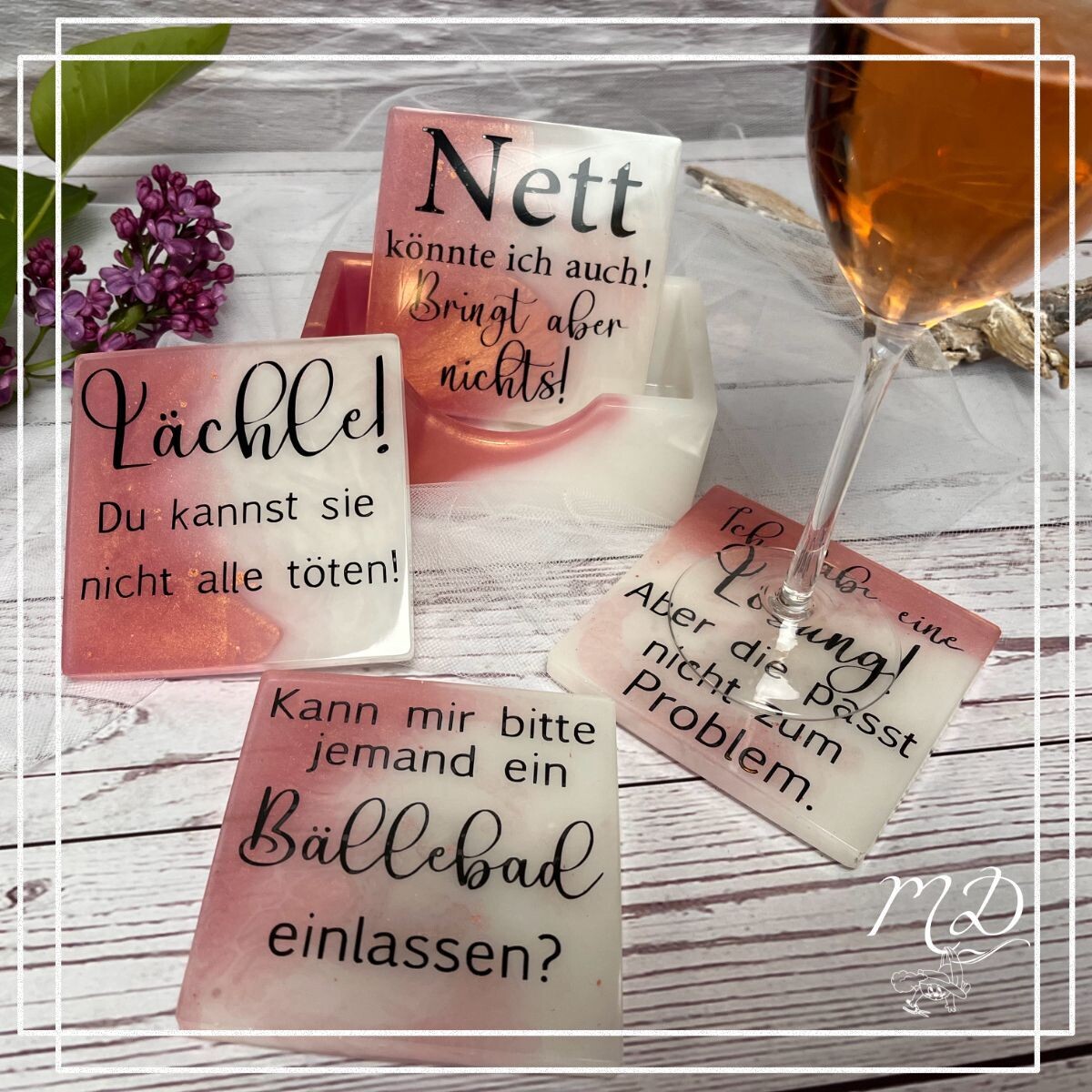 Untersetzer Set 5tlg in Rose/Weiß
