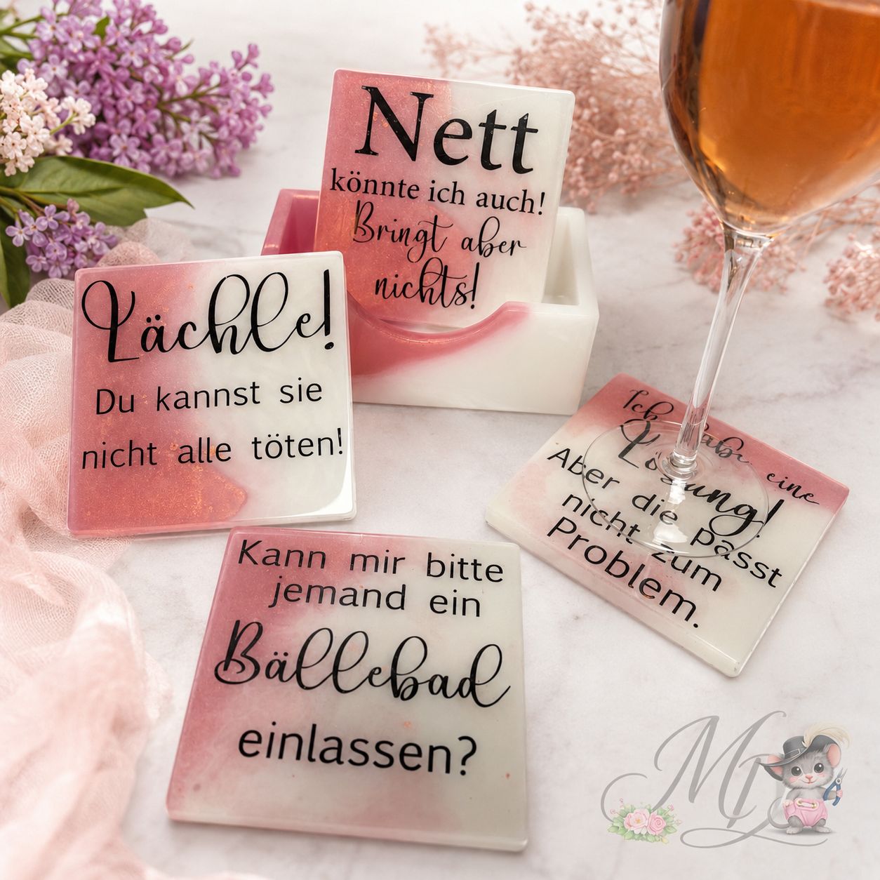 Untersetzer Set 5tlg in Rose/Weiß