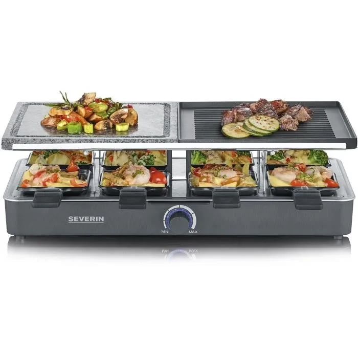 appareil à Raclette-Grill SEVERIN RG2376 : L&#39;Appareil Ultime pour des Repas Conviviaux avec Pierre de Cuisson Naturelle et Plaque Réversible Antiadhésive pour 8 Personnes