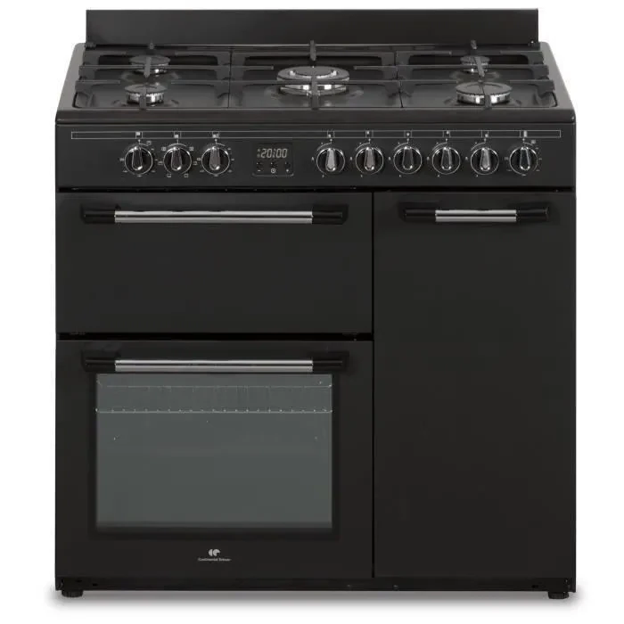 Cuisinière Piano Gaz CONTINENTAL EDISON CECP903FB - 5 Feux, 3 Fours Électriques, Noir, 90 cm