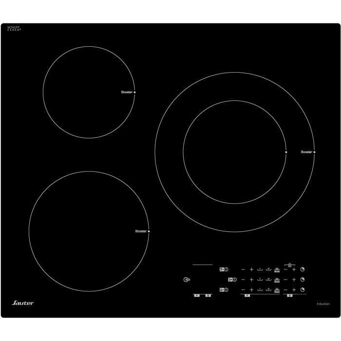 plaque de Cuisson Induction SAUTER SPI5361B - 3 Zones, 7200W, Sécurité Avancée et Commandes Frontales