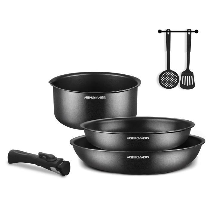 Batterie de Cuisine Arthur Martin AM9582 : Élégance et Fonctionnalité en Aluminium avec Poignée Amovible – 6 Pièces