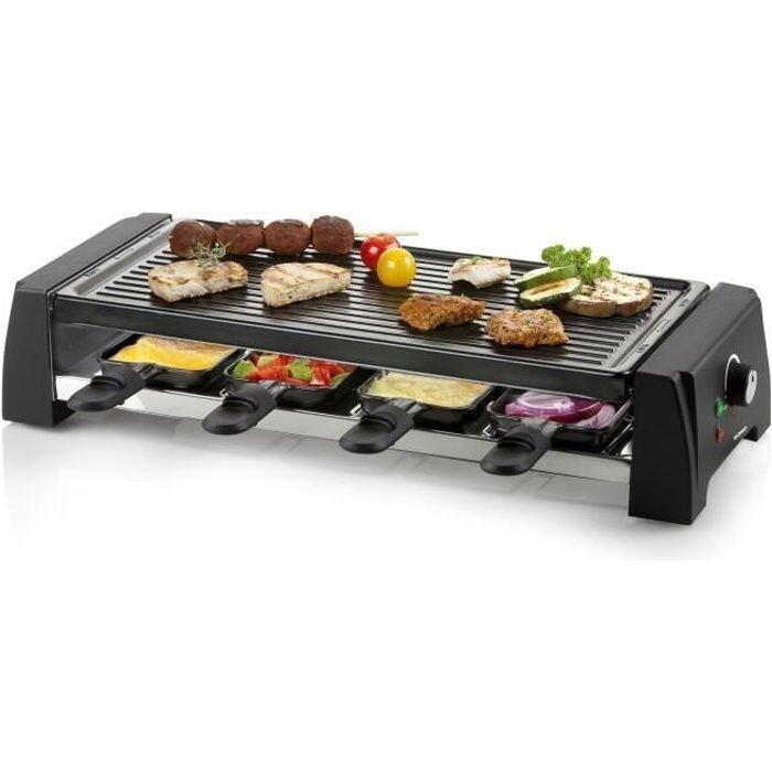 Appareil à Raclette pour 8 Personnes - DOMO DO9189G - 1200W avec Thermostat Réglable, Gril et Pierre Naturelle - Élégance et Performance pour des Repas Conviviaux