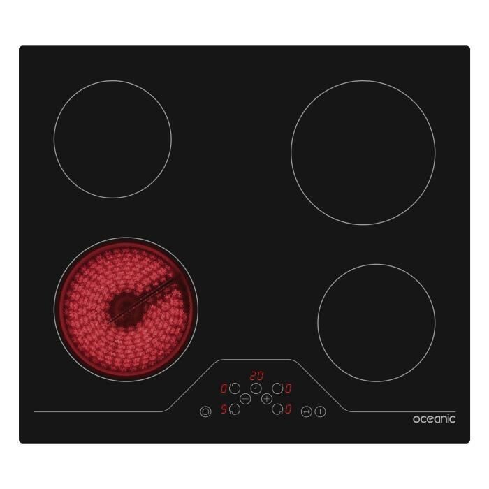 plaque de Cuisson Vitrocéramique OCEANIC - 4 Foyers - Noir - Touches Sensitives et Sécurité Maximale