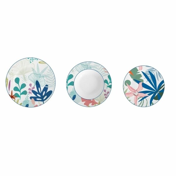 SERVICE DE VAISSELLE DKD HOME DECOR PORCELAINE BLEU VERT 18 PIÈCES