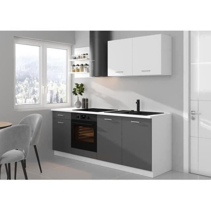 Cuisine Complète PREGO 210 cm - Décor Gris Graphit avec Plan de Travail Inclus